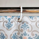 Floral Damask Shower Curtain - White, Blue & Peach